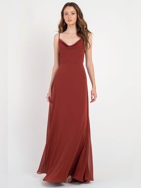 Jenny Yoo 6 Burnt Orange Cowl Neck A-Line Chiffon Formal Bridesmaids Dress